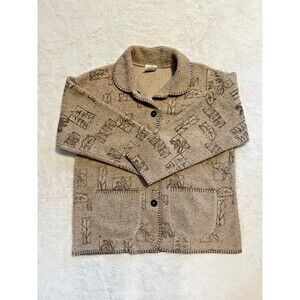 Vintage Cottagecore Forest Sweater Cardigan Pine Tree Pinecone Womens Size M USA